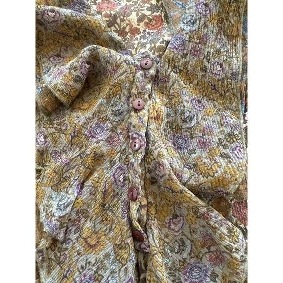 J.Jill Womens Floral Patchwork 100% Silk Ruffle Blouse Size Medium Boho Peasant - Picture 7 of 7